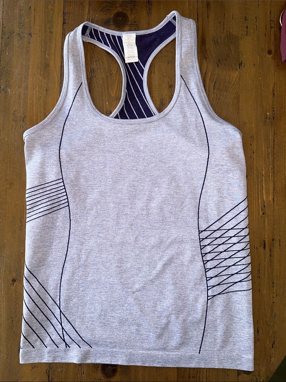 FABLETICS Gray/Purple Racerback Athletic Tank Top, MEDIUM
